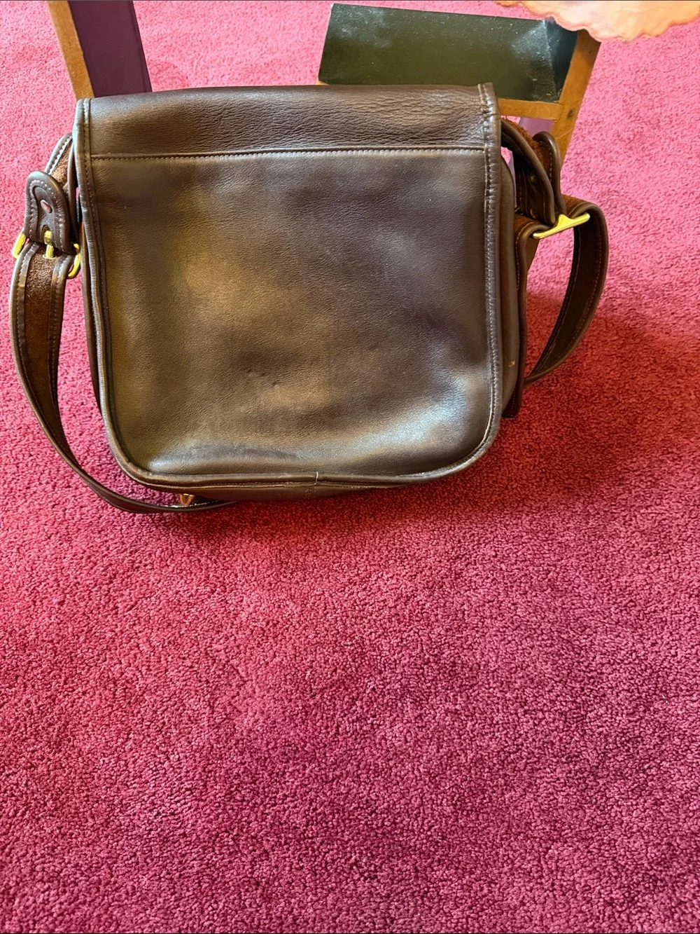 Coach Brown Leather Messenger Bag with Gold Turn-Lock